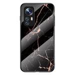 For Xiaomi 12 5G/12X 5G/12S 5G Marble Pattern Shockproof TPU Bumper Tempered Glass + PC Back Cover Well-protected Phone Case