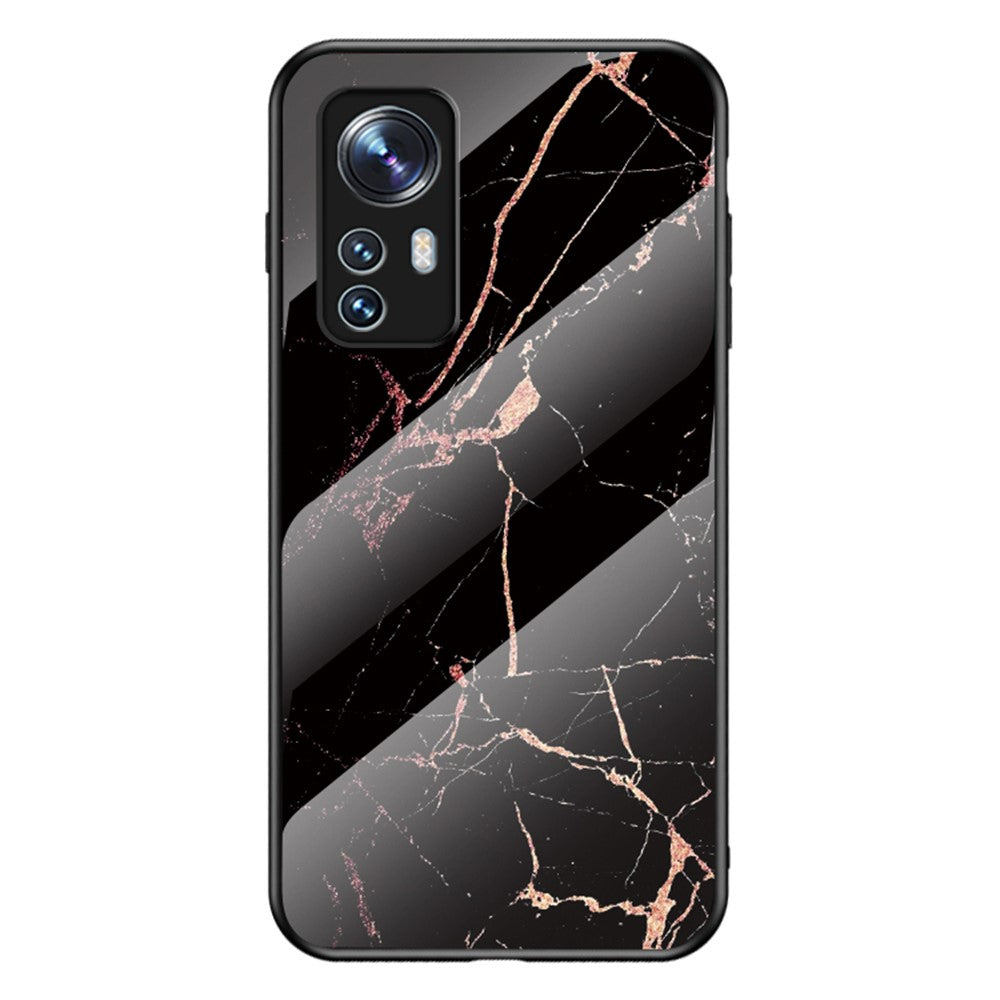 For Xiaomi 12 5G/12X 5G/12S 5G Marble Pattern Shockproof TPU Bumper Tempered Glass + PC Back Cover Well-protected Phone Case