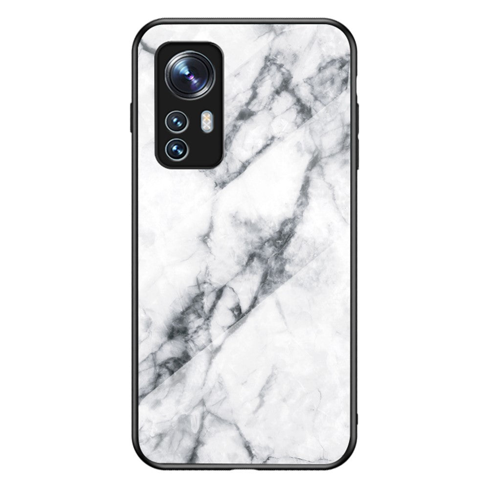 For Xiaomi 12 5G/12X 5G/12S 5G Marble Pattern Shockproof TPU Bumper Tempered Glass + PC Back Cover Well-protected Phone Case