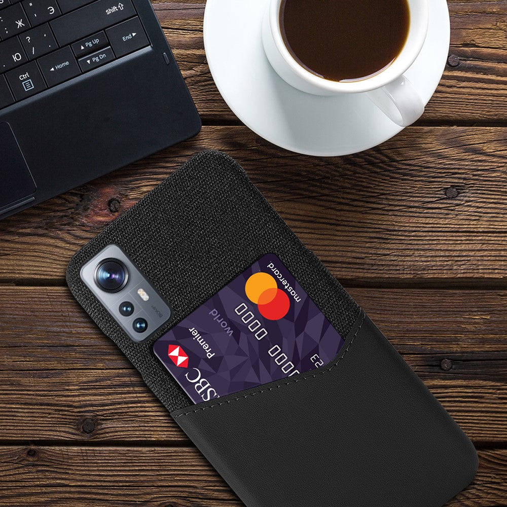 For Xiaomi 12 5G/12X 5G/12S 5G Card Holder Anti-drop Phone Cover Cloth + PC + PU Leather Hybrid Case