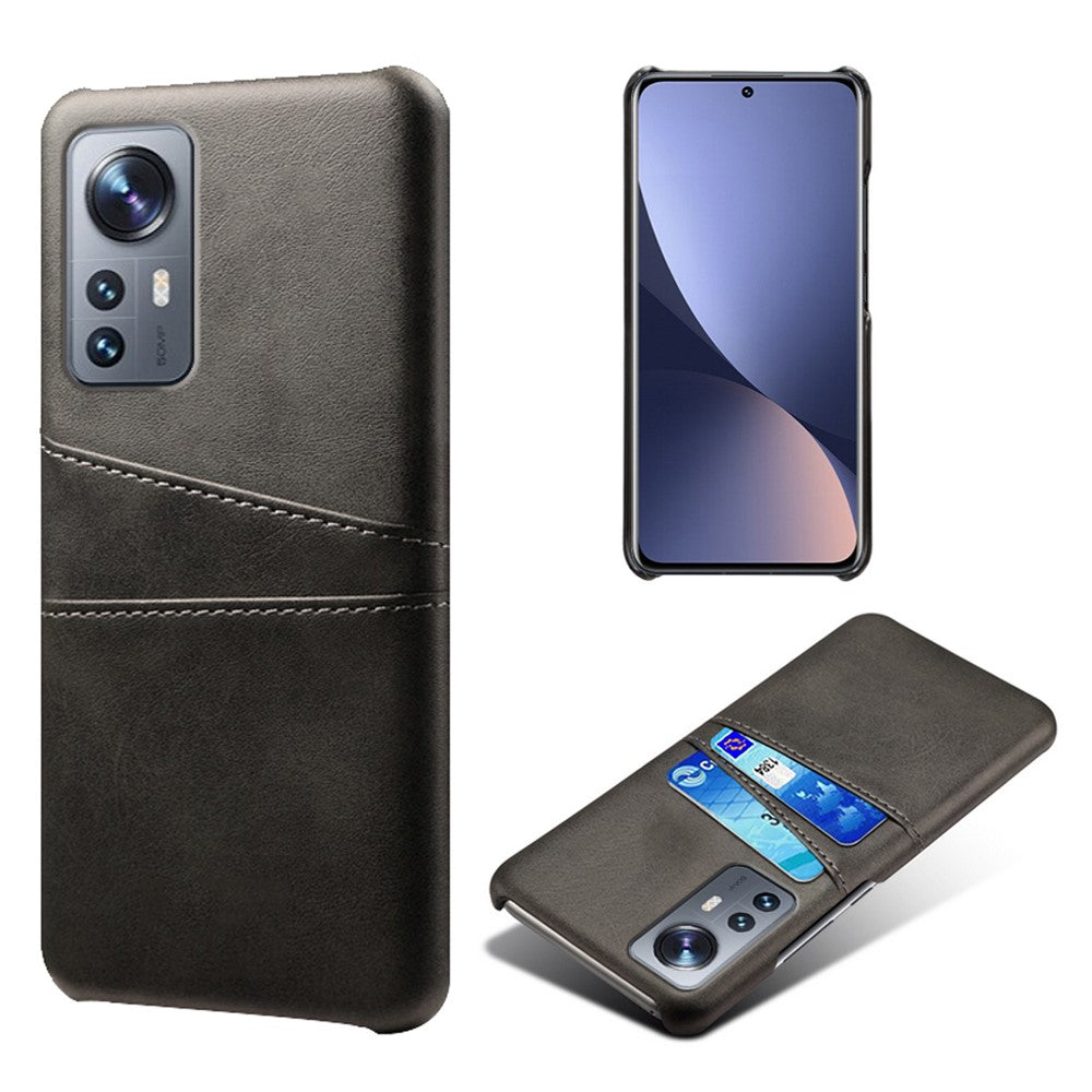 PU Leather Coated Hard PC Well-protected Cover for Xiaomi 12 5G/12X 5G/12S 5G, Shockproof Card Holder Design Mobile Phone Case