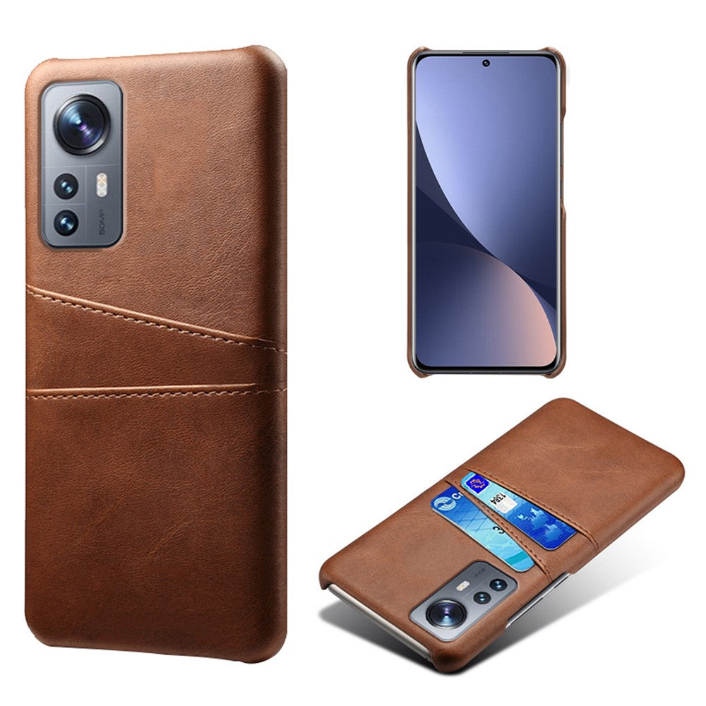 PU Leather Coated Hard PC Well-protected Cover for Xiaomi 12 5G/12X 5G/12S 5G, Shockproof Card Holder Design Mobile Phone Case