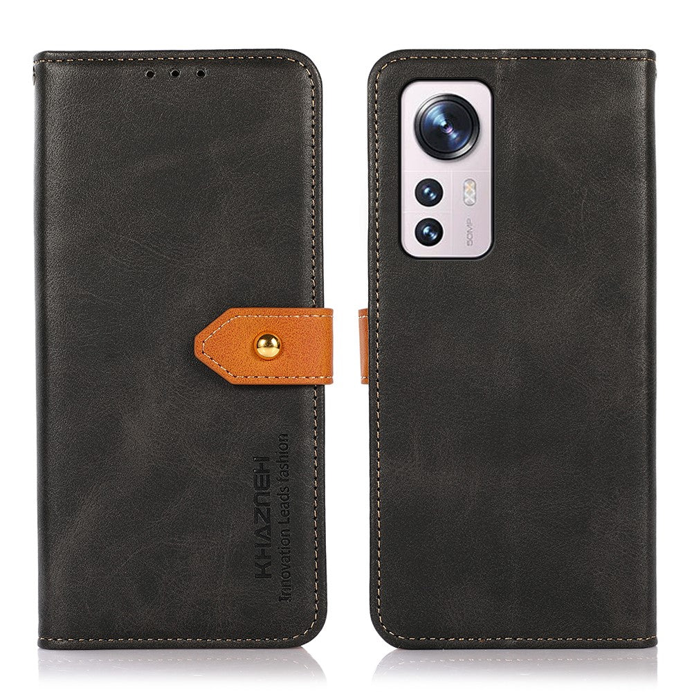 KHAZNEH PU-läderskal till Xiaomi 12 Pro 5G / 12S Pro 5G /12 Pro (Dimensity) 5G, plånboksfodral, stötsäkert TPU, gyllene magnetiskt spänne, skyddande fällfodral