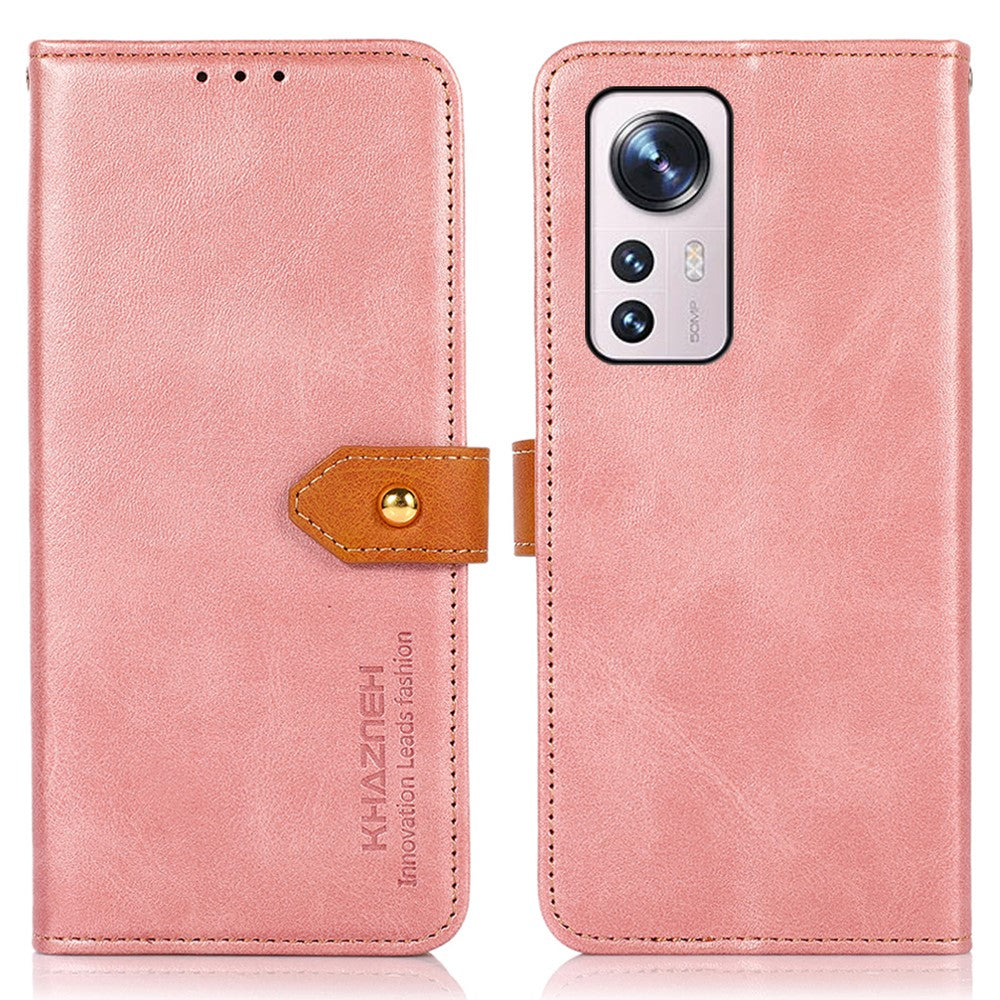 KHAZNEH för Xiaomi 12 5G/12X 5G/12S 5G Plånboksställ Reptåligt gyllene magnetiskt spänne PU-läderfodral