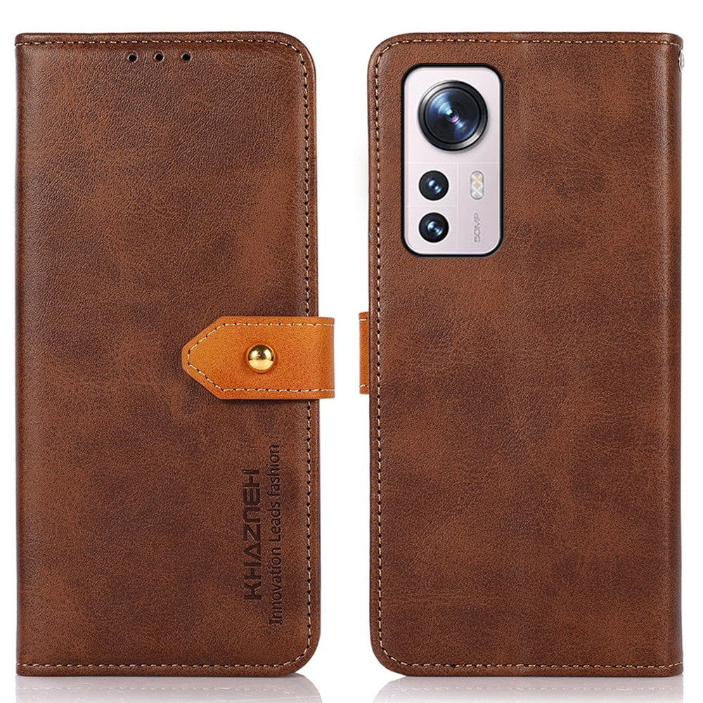 KHAZNEH för Xiaomi 12 5G/12X 5G/12S 5G Plånboksställ Reptåligt gyllene magnetiskt spänne PU-läderfodral