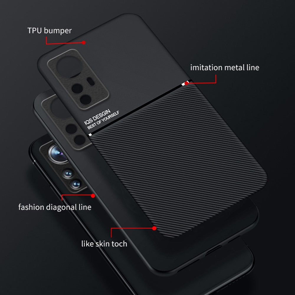 Xiaomi 12 5G/12X 5G/12S 5G Lines Design PU-läder + TPU-mobilskal med skyddande skal och inbyggd magnetisk metallplåt