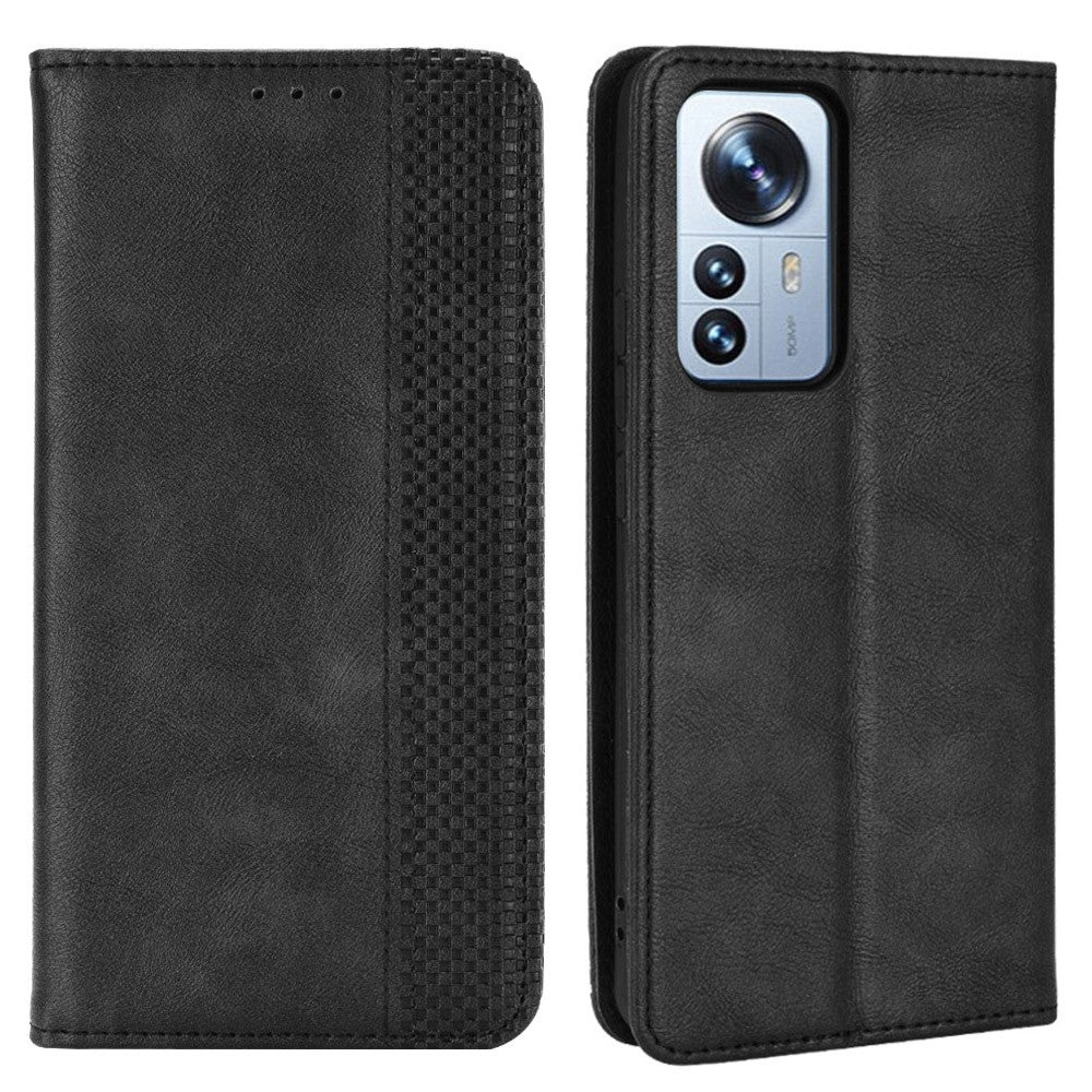 Retrotexturerat PU-läderskal för Xiaomi 12 Pro 5G / 12S Pro 5G / 12 Pro (Dimensity) 5G, präglad mosaikplånboksfodral med fällbart skydd, magnetiskt absorberande skyddsfodral