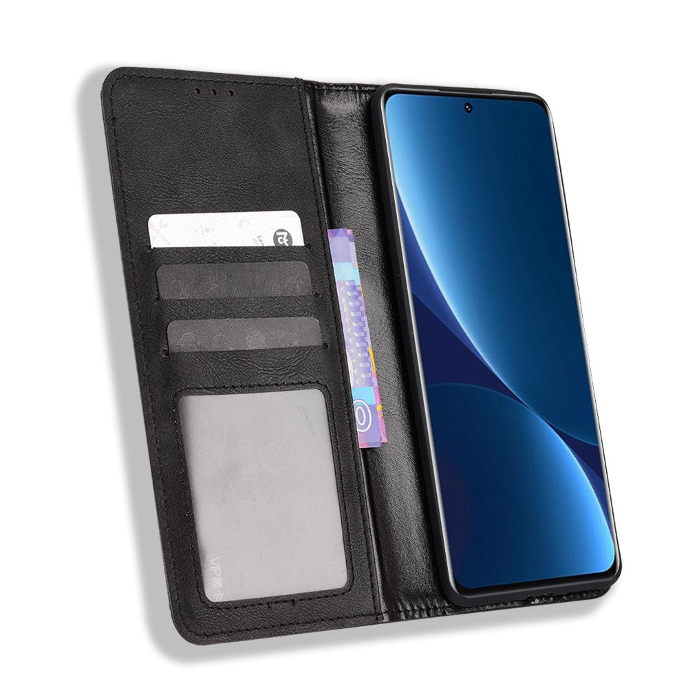 Retrotexturerat PU-läderskal för Xiaomi 12 Pro 5G / 12S Pro 5G / 12 Pro (Dimensity) 5G, präglad mosaikplånboksfodral med fällbart skydd, magnetiskt absorberande skyddsfodral