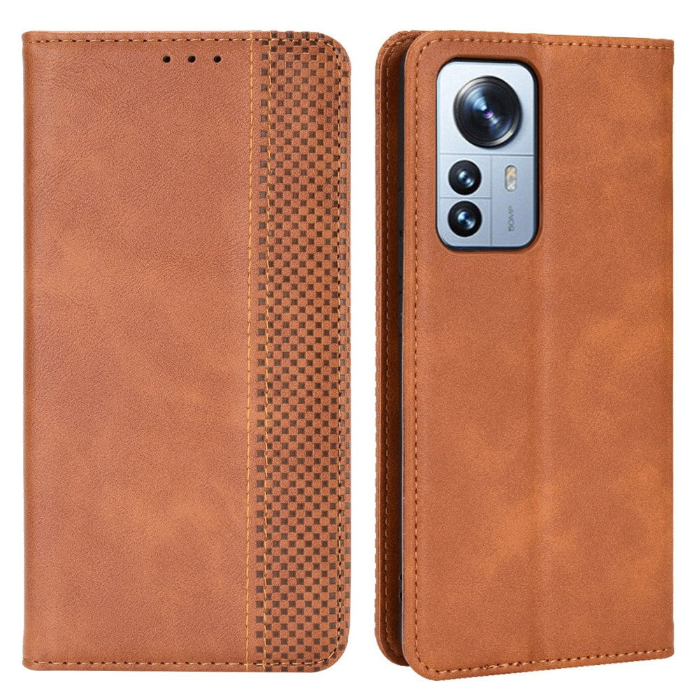 Retrotexturerat PU-läderskal för Xiaomi 12 Pro 5G / 12S Pro 5G / 12 Pro (Dimensity) 5G, präglad mosaikplånboksfodral med fällbart skydd, magnetiskt absorberande skyddsfodral