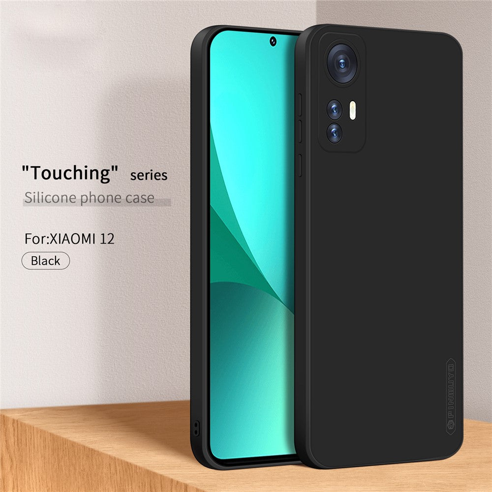 PINWUYO Silicone Case for Xiaomi 12 5G / 12X 5G / 12S 5G, Silky-Soft Touch Precise Cutouts Protective Cover with Fiber Flocking Lining