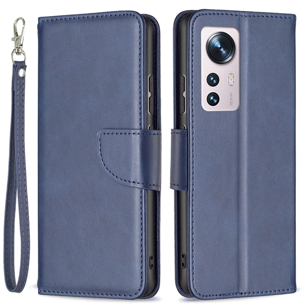 For Xiaomi 12 5G/12X 5G/12S 5G Textured Solid Color PU Leather Folio Flip Cover Stand Magnetic Phone Case with Strap