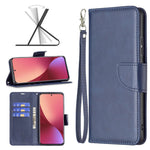 For Xiaomi 12 5G/12X 5G/12S 5G Textured Solid Color PU Leather Folio Flip Cover Stand Magnetic Phone Case with Strap