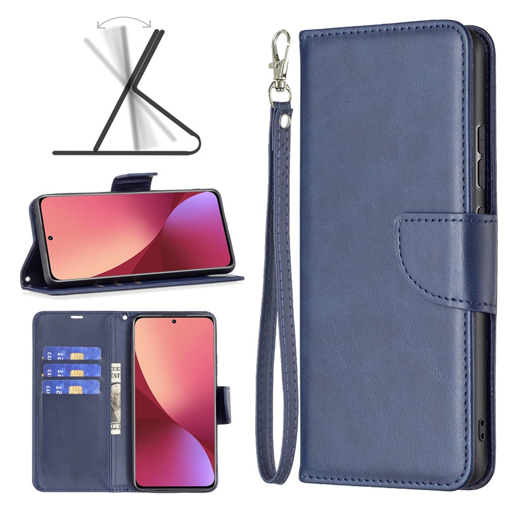 For Xiaomi 12 5G/12X 5G/12S 5G Textured Solid Color PU Leather Folio Flip Cover Stand Magnetic Phone Case with Strap