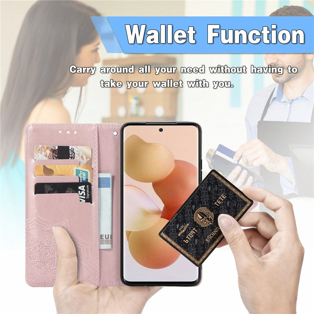 Xiaomi 12 5G/12X 5G/12S 5G Präglad Mandala Blomma PU-läder Magnetiskt Flip-skal Plånboksfodral Stötsäkert Skyddande mobilfodral med Rem