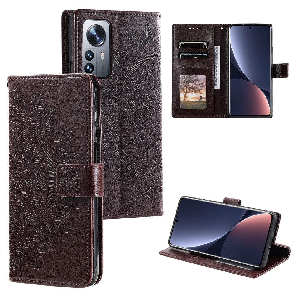 For Xiaomi 12 Pro 5G / 12S Pro 5G /12 Pro (Dimensity) 5G Imprinted Mandala Pattern PU Leather Flip Shockproof Cover Wallet Stand TPU Interior Shell with Strap