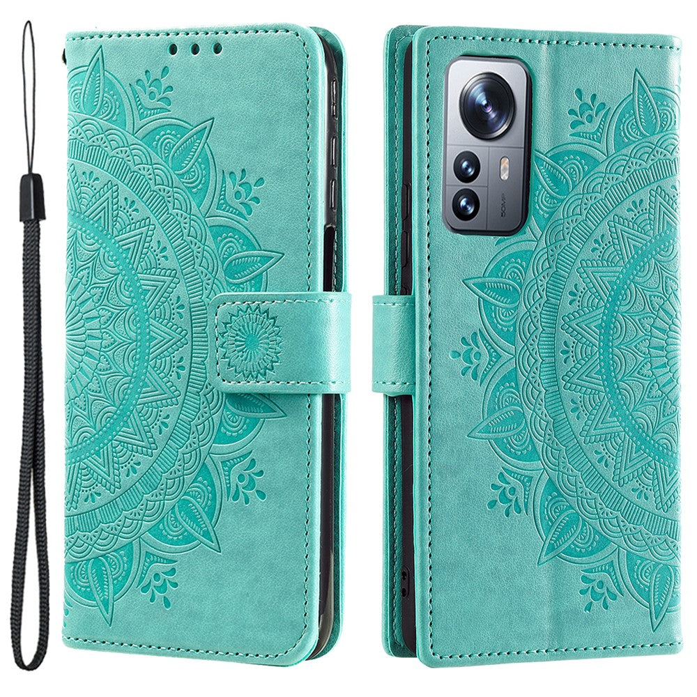 For Xiaomi 12 Pro 5G / 12S Pro 5G /12 Pro (Dimensity) 5G Imprinted Mandala Pattern PU Leather Flip Shockproof Cover Wallet Stand TPU Interior Shell with Strap