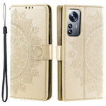 For Xiaomi 12 Pro 5G / 12S Pro 5G /12 Pro (Dimensity) 5G Imprinted Mandala Pattern PU Leather Flip Shockproof Cover Wallet Stand TPU Interior Shell with Strap