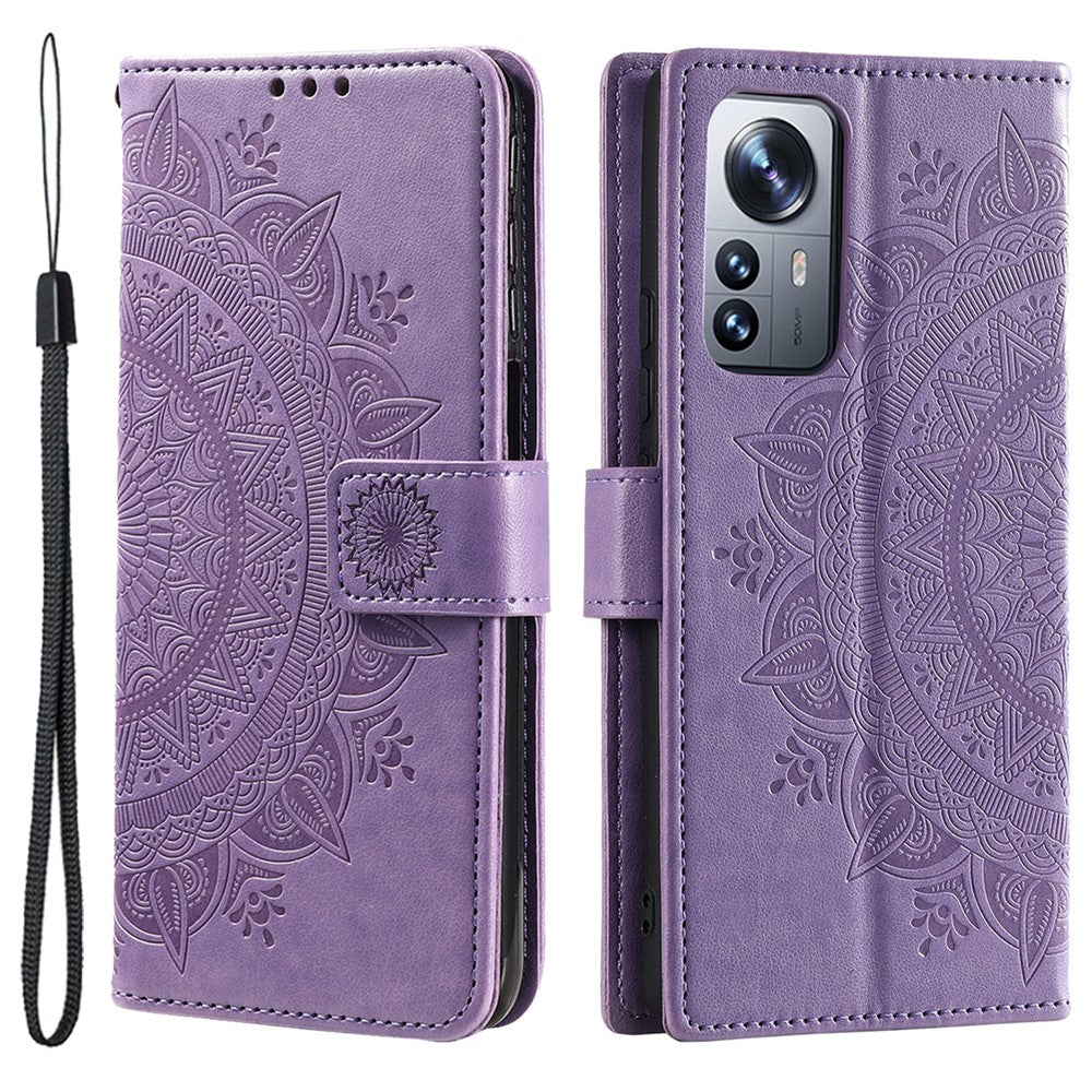 For Xiaomi 12 Pro 5G / 12S Pro 5G /12 Pro (Dimensity) 5G Imprinted Mandala Pattern PU Leather Flip Shockproof Cover Wallet Stand TPU Interior Shell with Strap