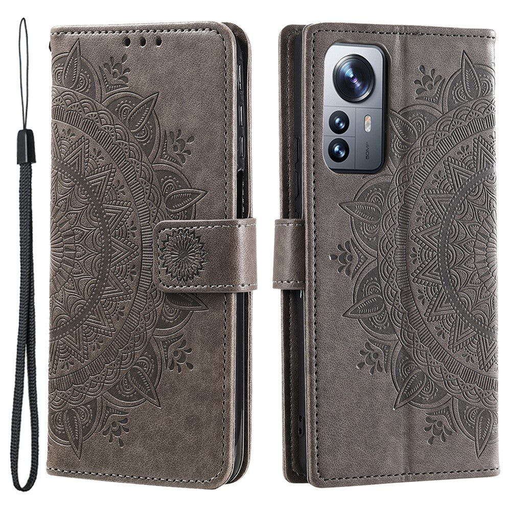 For Xiaomi 12 5G/12X 5G/12S 5G Imprinted Mandala Flower Flip Phone Cover PU Leather Wallet Stand Shockproof Protective Case with Strap