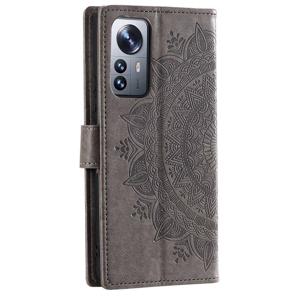 For Xiaomi 12 5G/12X 5G/12S 5G Imprinted Mandala Flower Flip Phone Cover PU Leather Wallet Stand Shockproof Protective Case with Strap