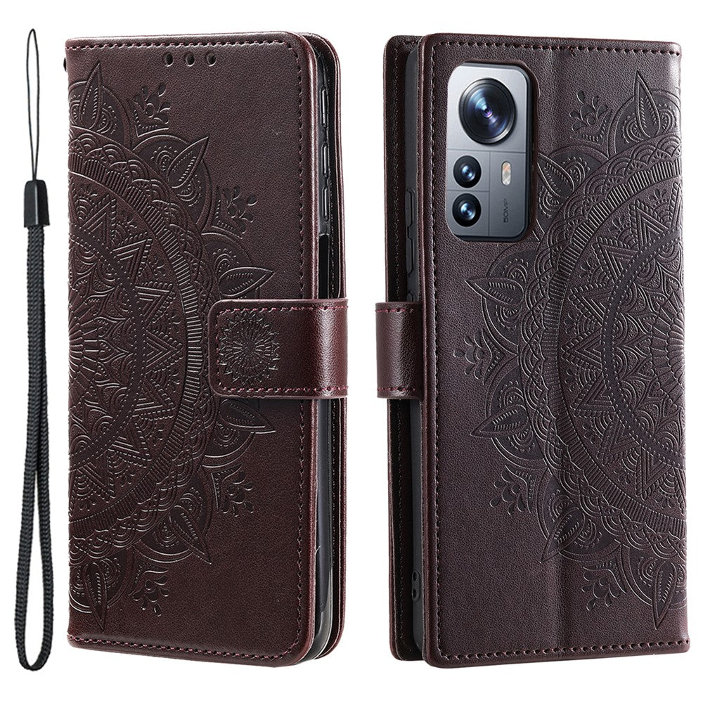 For Xiaomi 12 5G/12X 5G/12S 5G Imprinted Mandala Flower Flip Phone Cover PU Leather Wallet Stand Shockproof Protective Case with Strap