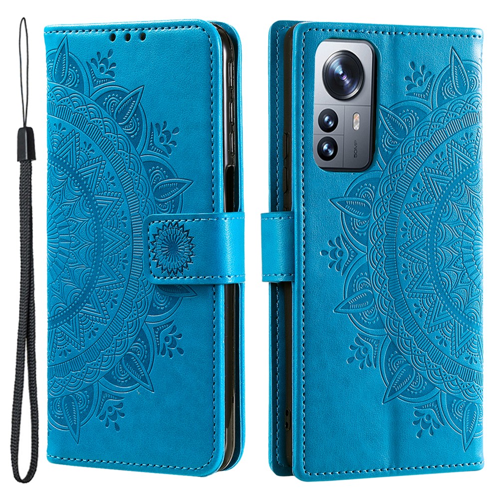 For Xiaomi 12 5G/12X 5G/12S 5G Imprinted Mandala Flower Flip Phone Cover PU Leather Wallet Stand Shockproof Protective Case with Strap