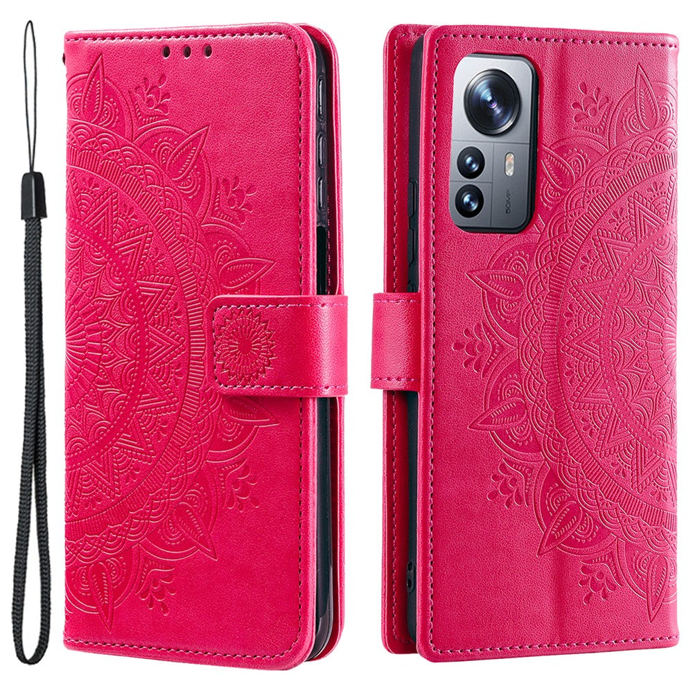 For Xiaomi 12 5G/12X 5G/12S 5G Imprinted Mandala Flower Flip Phone Cover PU Leather Wallet Stand Shockproof Protective Case with Strap