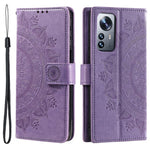 For Xiaomi 12 5G/12X 5G/12S 5G Imprinted Mandala Flower Flip Phone Cover PU Leather Wallet Stand Shockproof Protective Case with Strap