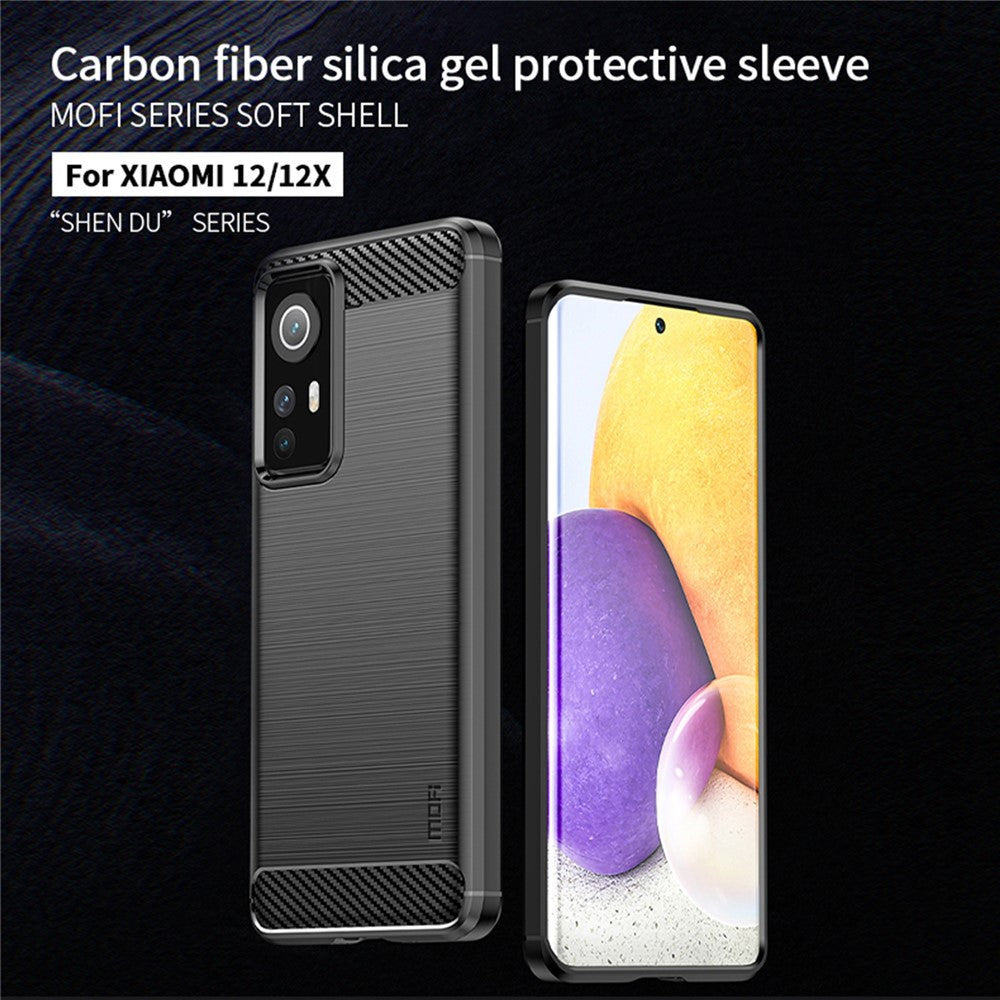 MOFI for Xiaomi 12 5G/12X 5G/12S 5G Phone Shell Carbon Fiber Texture Soft TPU Anti-scratch Brushed Surface Mobile Phone Case