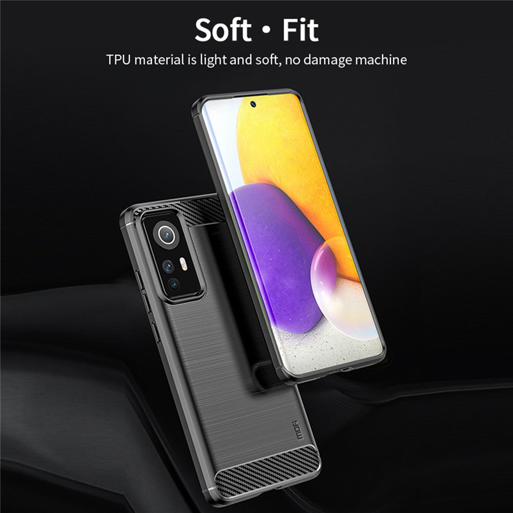 MOFI for Xiaomi 12 5G/12X 5G/12S 5G Phone Shell Carbon Fiber Texture Soft TPU Anti-scratch Brushed Surface Mobile Phone Case