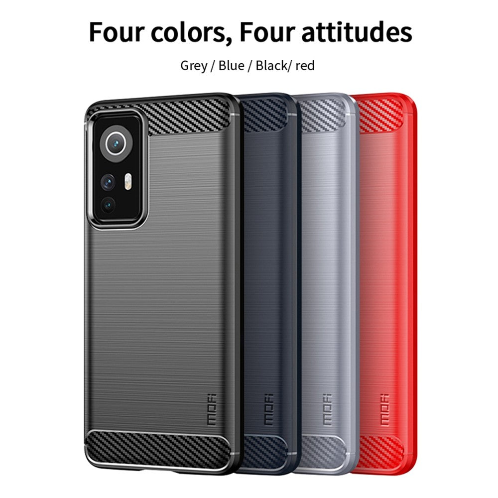 MOFI for Xiaomi 12 5G/12X 5G/12S 5G Phone Shell Carbon Fiber Texture Soft TPU Anti-scratch Brushed Surface Mobile Phone Case