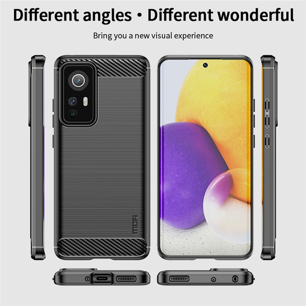 MOFI for Xiaomi 12 5G/12X 5G/12S 5G Phone Shell Carbon Fiber Texture Soft TPU Anti-scratch Brushed Surface Mobile Phone Case