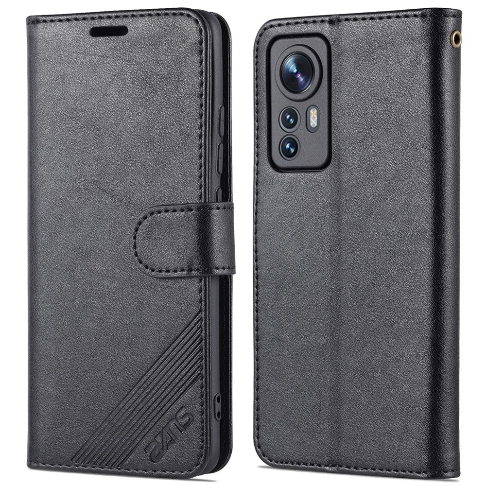 AZNS for Xiaomi 12 5G/12X 5G/12S 5G Anti-scratch Textured PU Leather Folio Flip Case Anti-fall Wallet Stand Inner TPU Phone Cover