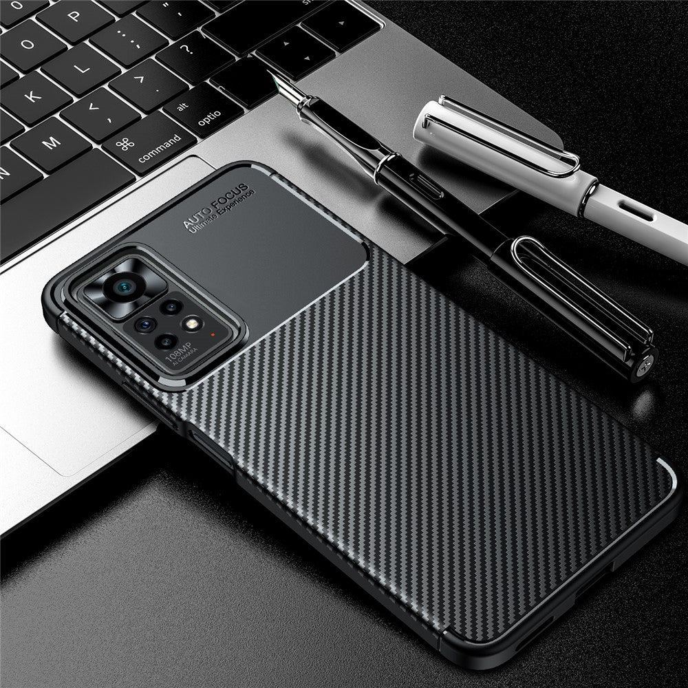 For Xiaomi Redmi Note 11 Pro 4G (MediaTek)/Note 11 Pro 5G (Qualcomm) Carbon Fiber Texture Anti-fingerprint Phone Case Protective Cover