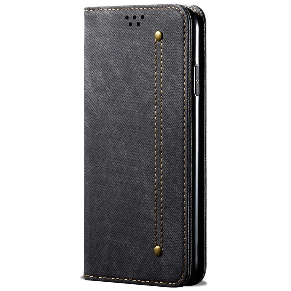 For Xiaomi Redmi Note 11S 4G / Redmi Note 11 4G (Qualcomm) Jeans Cloth Texture PU Leather Phone Case Wallet Stand Magnetic Absorption Shockproof Cover