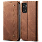 For Xiaomi Redmi Note 11S 4G / Redmi Note 11 4G (Qualcomm) Jeans Cloth Texture PU Leather Phone Case Wallet Stand Magnetic Absorption Shockproof Cover