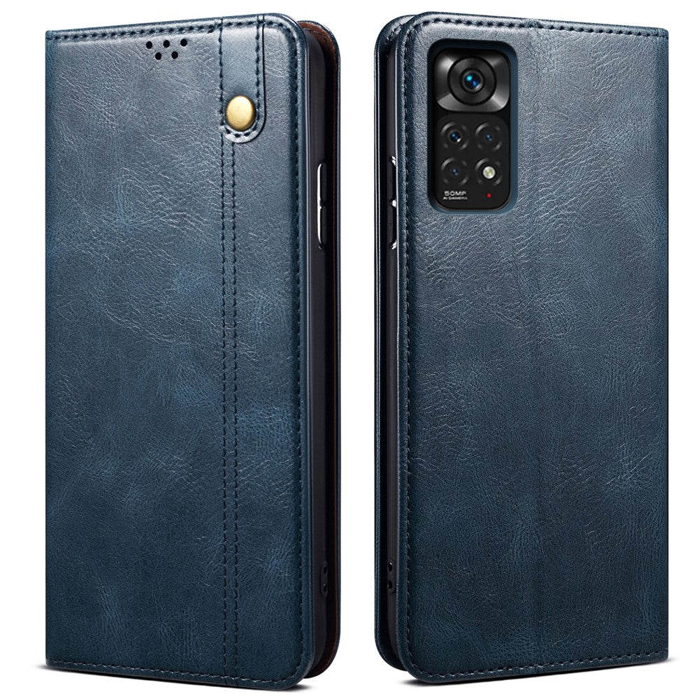 For Xiaomi Redmi Note 11S 4G / Redmi Note 11 4G (Qualcomm) Waxy Crazy Horse Texture PU Leather Case Wallet Stand Magnetic Absorption Protective Flip Cover