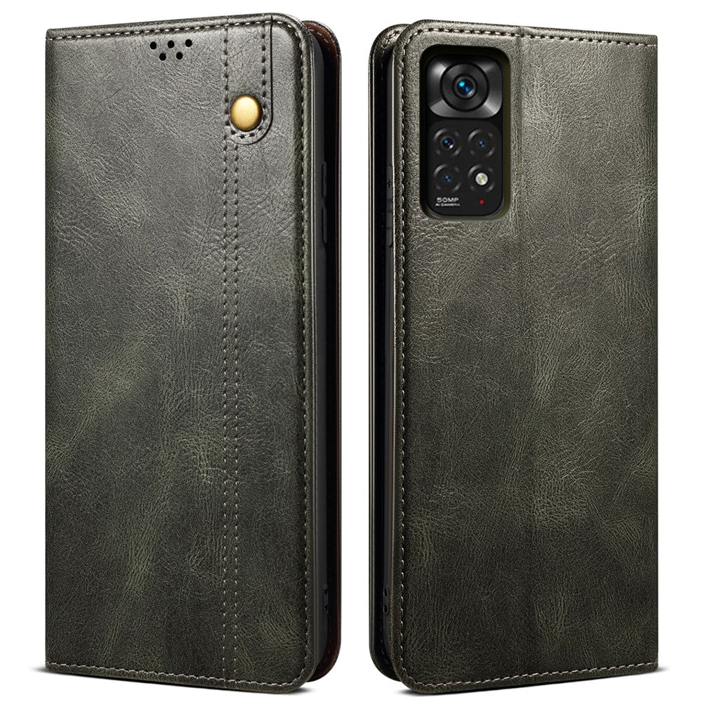 For Xiaomi Redmi Note 11S 4G / Redmi Note 11 4G (Qualcomm) Waxy Crazy Horse Texture PU Leather Case Wallet Stand Magnetic Absorption Protective Flip Cover