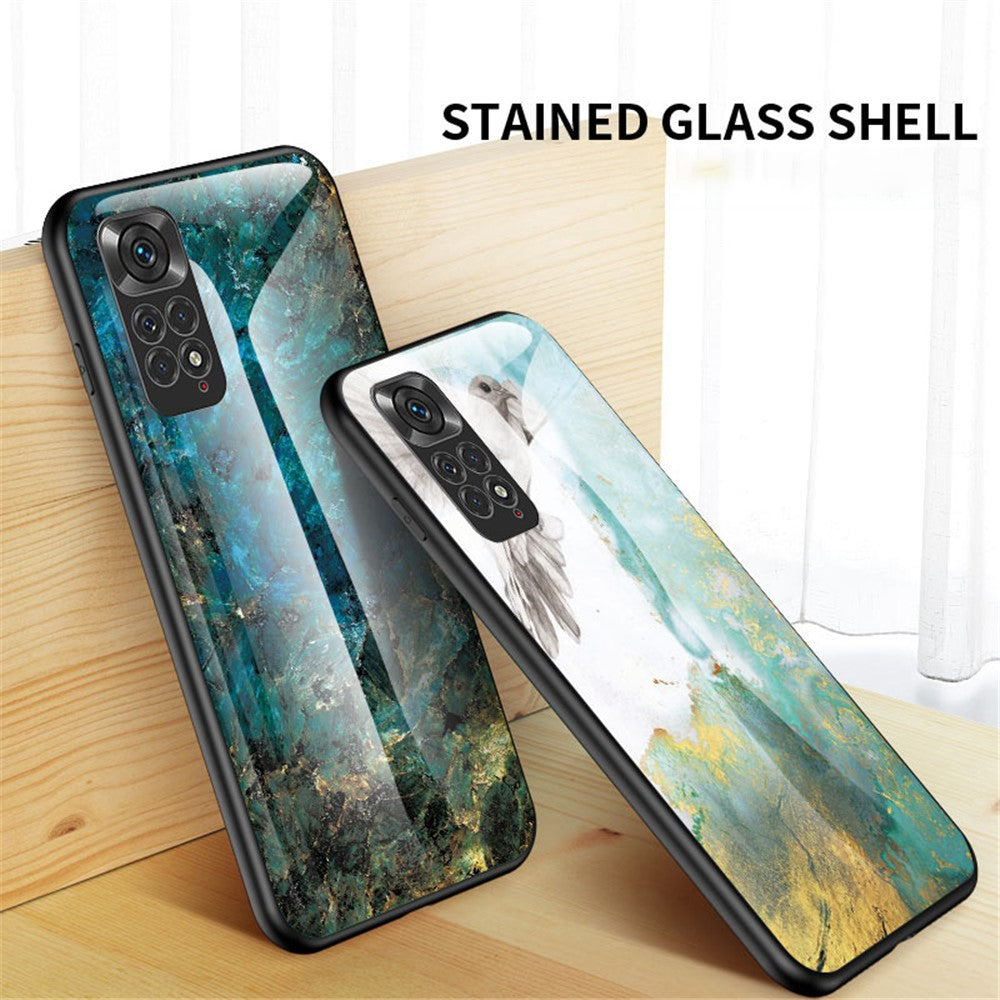 For Xiaomi Redmi Note 11 4G (Qualcomm) /Note 11S  4G Marble Pattern Shockproof Phone Case Tempered Glass + PC Back TPU Frame Shell