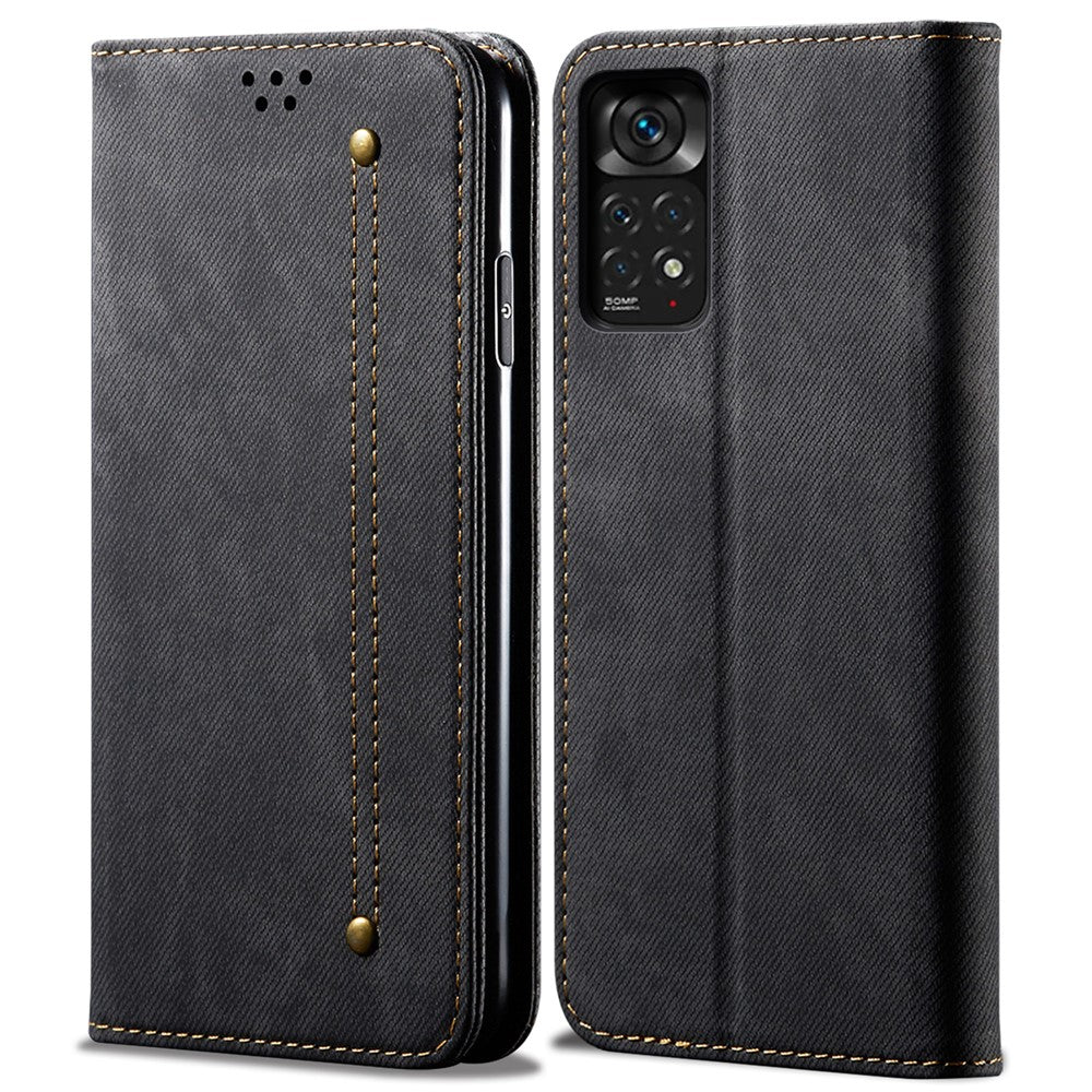 For Xiaomi Redmi Note 12 Pro 4G / 11 Pro 4G (MediaTek) / Note 11 Pro 5G (Qualcomm) Jeans Cloth Texture PU Leather Flip Cover Wallet Stand Magnetic Absorption Phone Case
