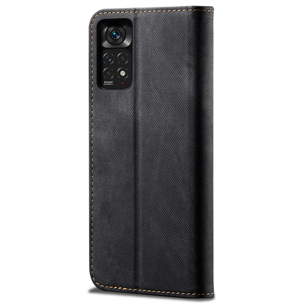 For Xiaomi Redmi Note 12 Pro 4G / 11 Pro 4G (MediaTek) / Note 11 Pro 5G (Qualcomm) Jeans Cloth Texture PU Leather Flip Cover Wallet Stand Magnetic Absorption Phone Case