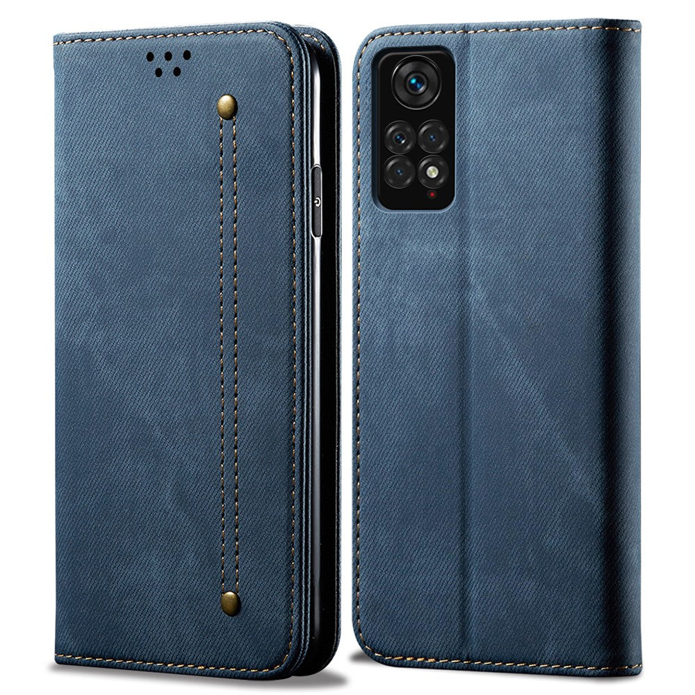 For Xiaomi Redmi Note 12 Pro 4G / 11 Pro 4G (MediaTek) / Note 11 Pro 5G (Qualcomm) Jeans Cloth Texture PU Leather Flip Cover Wallet Stand Magnetic Absorption Phone Case