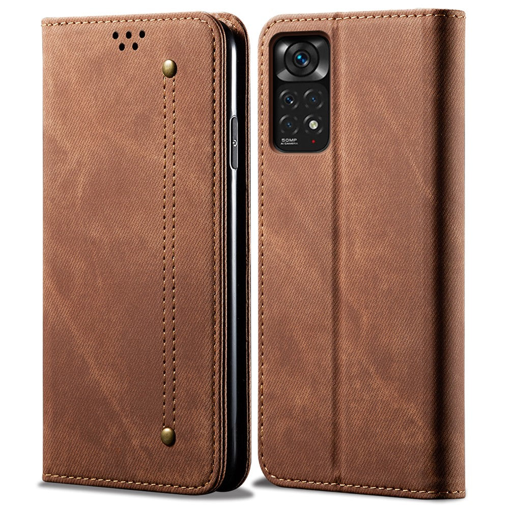 For Xiaomi Redmi Note 12 Pro 4G / 11 Pro 4G (MediaTek) / Note 11 Pro 5G (Qualcomm) Jeans Cloth Texture PU Leather Flip Cover Wallet Stand Magnetic Absorption Phone Case