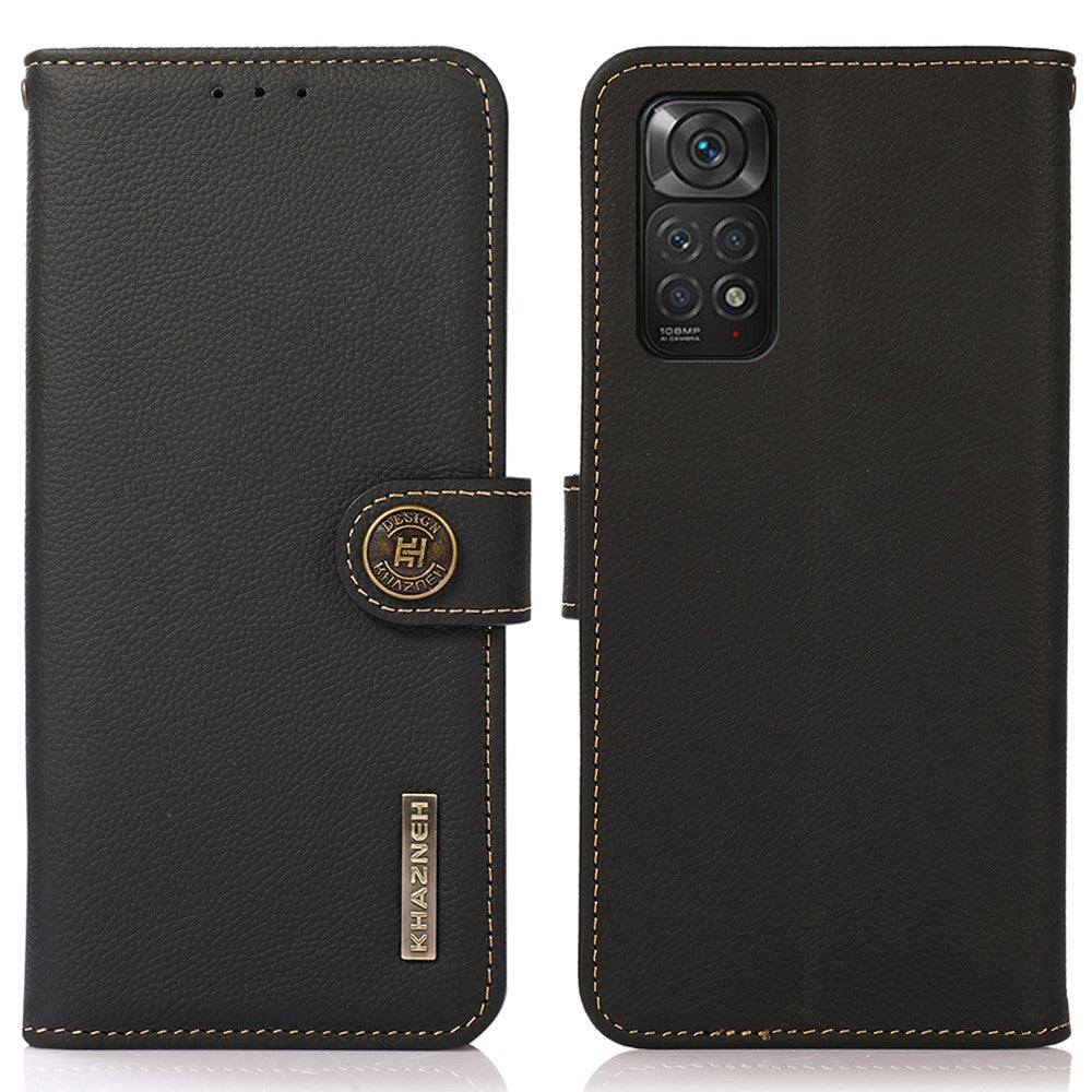 KHAZNEH För Xiaomi Redmi Note 11 4G (Qualcomm)/Note 11S 4G Äkta Läder RFID-blockerande Plånboksfodral Stativmobilskydd