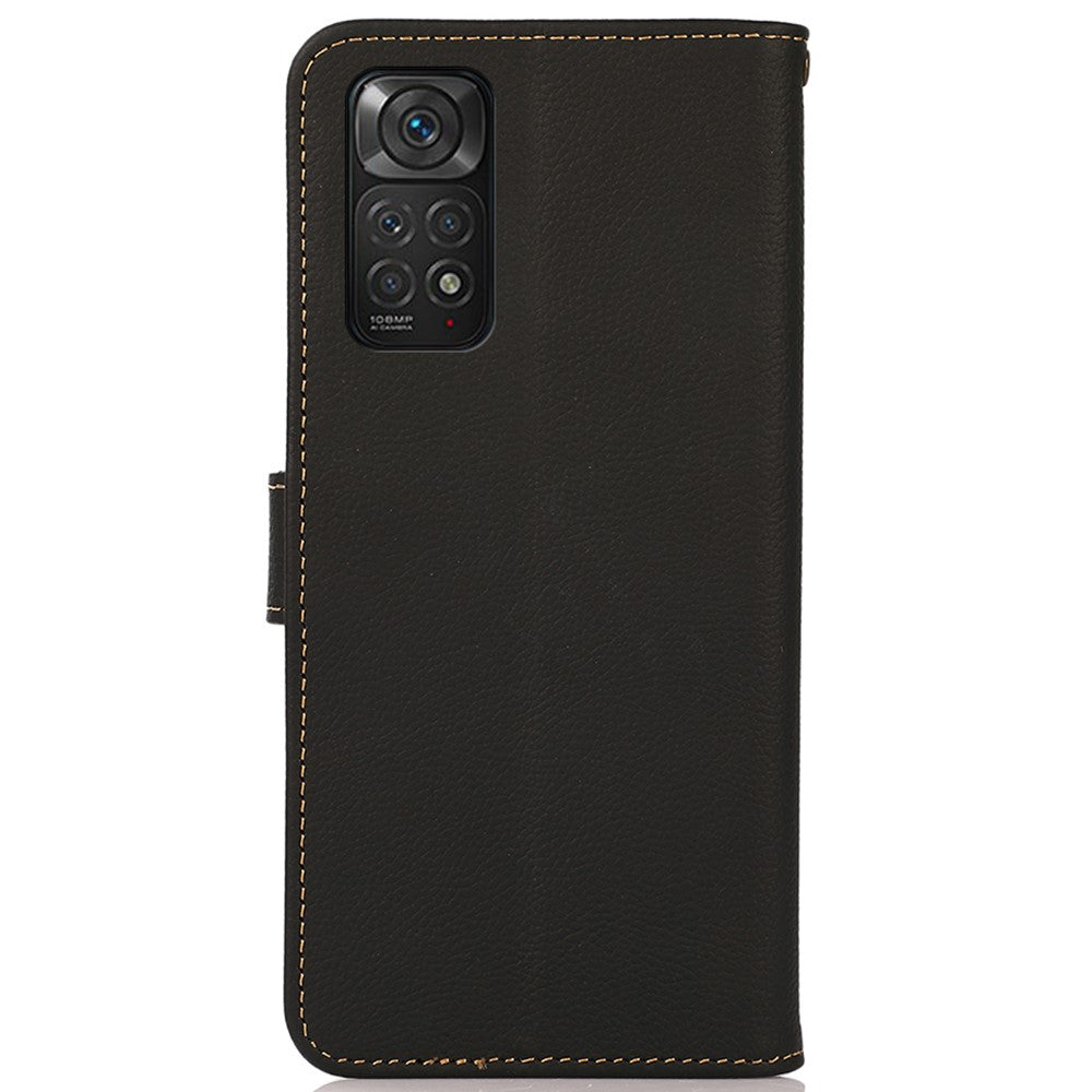 KHAZNEH För Xiaomi Redmi Note 11 4G (Qualcomm)/Note 11S 4G Äkta Läder RFID-blockerande Plånboksfodral Stativmobilskydd