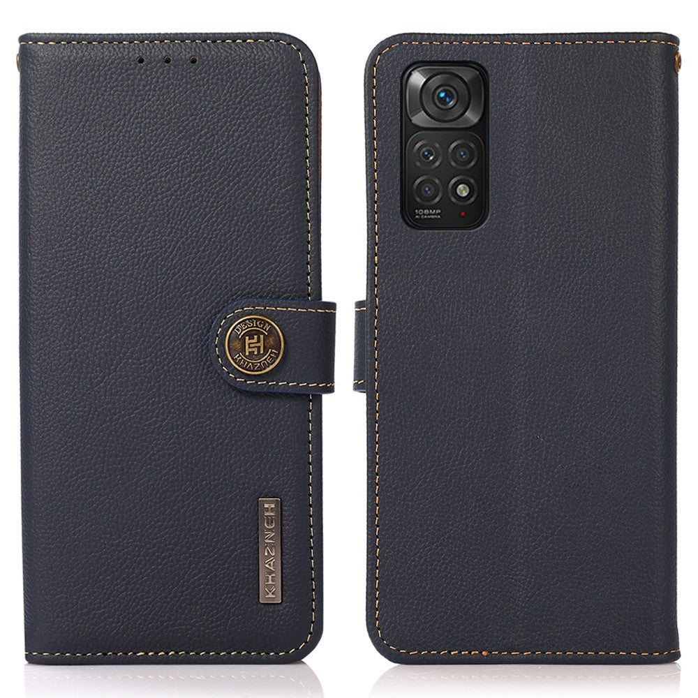 KHAZNEH För Xiaomi Redmi Note 11 4G (Qualcomm)/Note 11S 4G Äkta Läder RFID-blockerande Plånboksfodral Stativmobilskydd