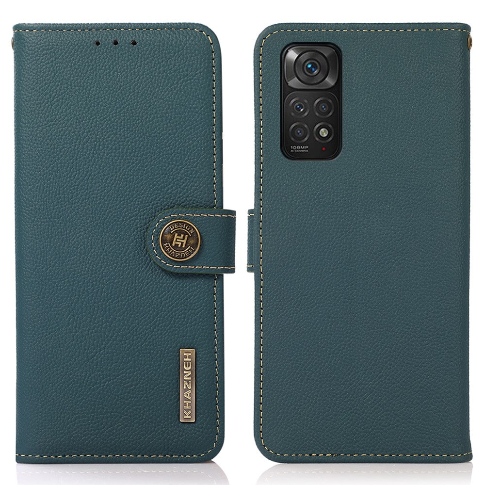 KHAZNEH För Xiaomi Redmi Note 11 4G (Qualcomm)/Note 11S 4G Äkta Läder RFID-blockerande Plånboksfodral Stativmobilskydd