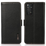 KHAZNEH For Xiaomi Redmi Note 11 4G (Qualcomm)/Note 11S 4G RFID Blocking Litchi Texture Genuine Leather Phone Case with Wallet Stand