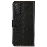 KHAZNEH For Xiaomi Redmi Note 11 4G (Qualcomm)/Note 11S 4G RFID Blocking Litchi Texture Genuine Leather Phone Case with Wallet Stand