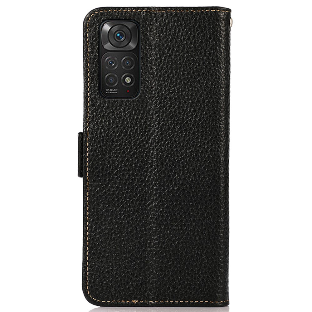 KHAZNEH For Xiaomi Redmi Note 11 4G (Qualcomm)/Note 11S 4G RFID Blocking Litchi Texture Genuine Leather Phone Case with Wallet Stand